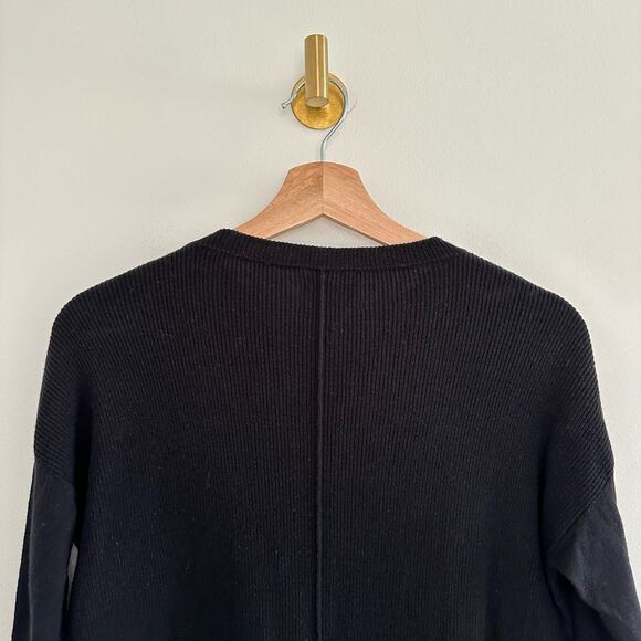 FRAME Cashmere-Silk Blend Ribbed Knit 3/4 Sleeve Sweater Black XS - Picture 7 of 8